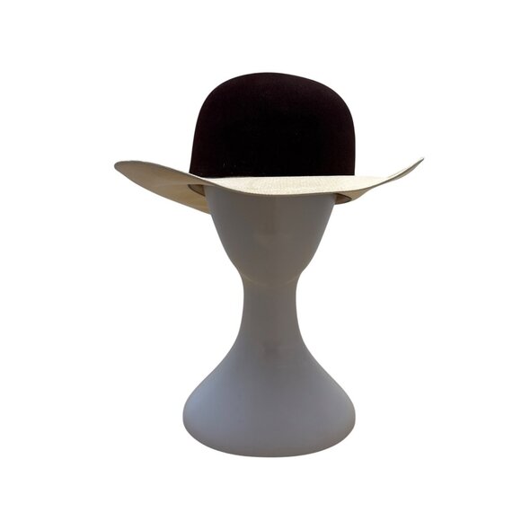 Larry Mahan's by Milano Hats  Brown & White Women Felt Straw Hat Size 6 7/8 55 - Picture 1 of 10